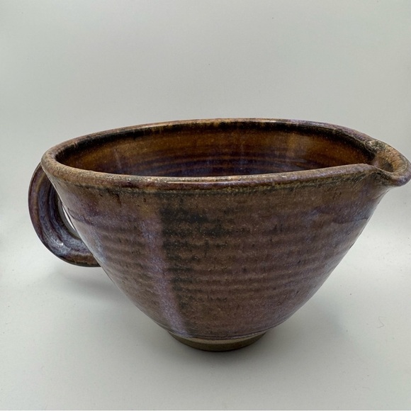 Pottery Bowl w/Handle and Pouring Spout PurpleBlue Glaze Art Ceramic Handmade - Picture 5 of 9